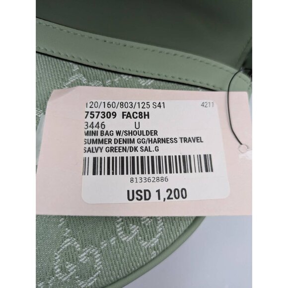 Gucci Ophidia GG Summer Denim Leather Mini Shoulder Bag Pale Green 757309 - Picture 10 of 12